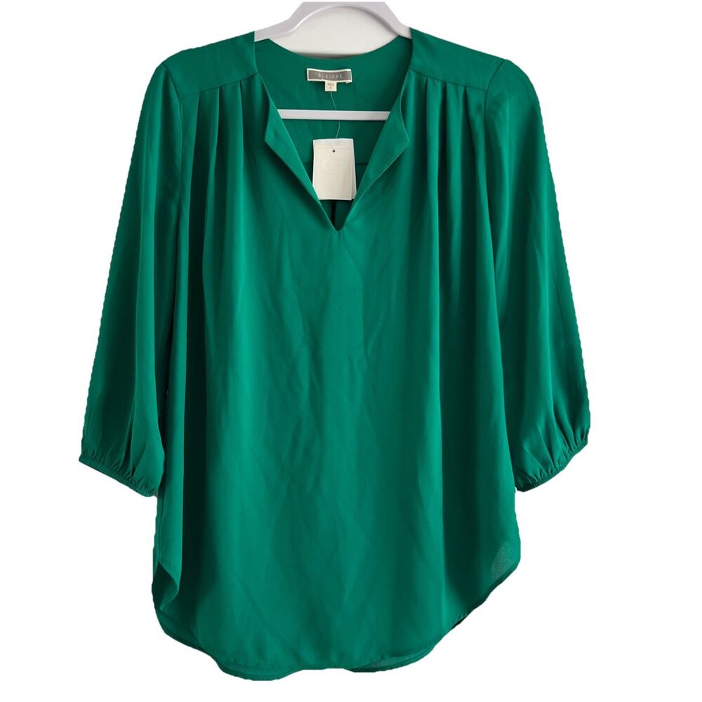 PLEIONE Women's Solid Kelly Green Mid Sleeve Blouse Size Small NWT - Picture 1 of 5
